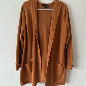 Tahari Cardigan Camel Open-Front with Pockets